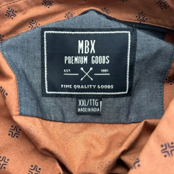 MBX Premium Goods Mens XXL Button Up Shirt Short Sleeve Geometric Brown Black - Picture 9 of 10